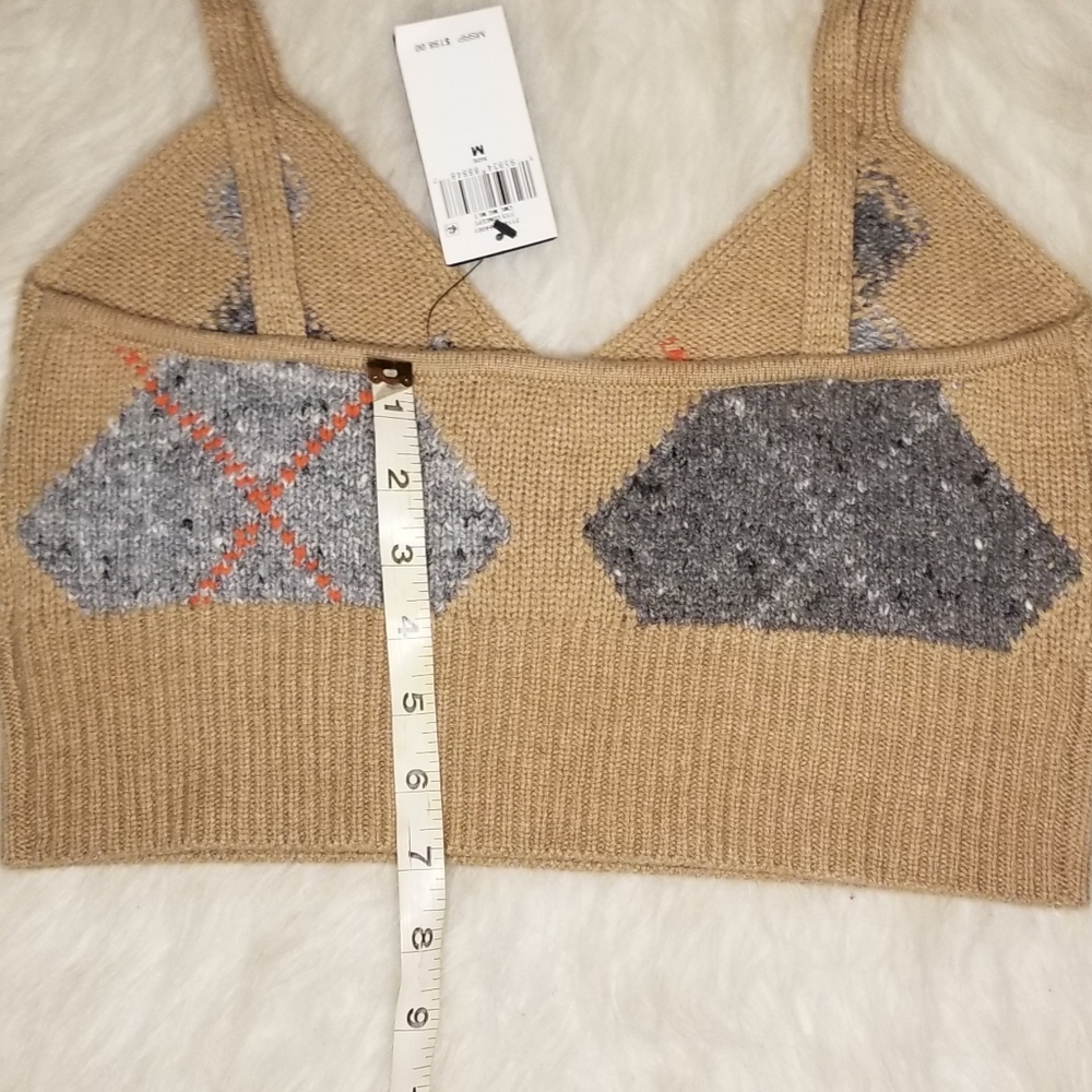 POLO RALPH LAUREN Argyle Knit Cashmere Wool Crop Ekose Camel Brown Top - Picture 8 of 11